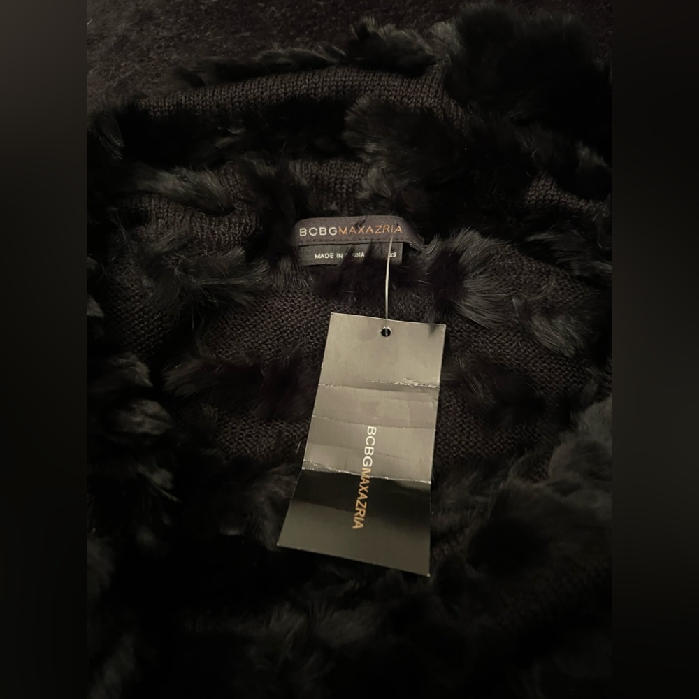 BCBG MAXAZRIA Rabbit Fur Off-Shoulder Top Black NWT - Picture 13 of 15